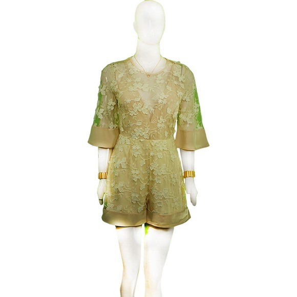 Vintage Hearts & Bows Romantic Lace Romper, 1980s Inspired, Beige - Picture 1 of 4